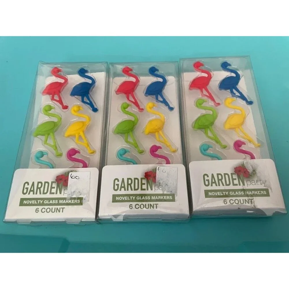 Garden Party Novelty Glass Markers 18pc Flamingos